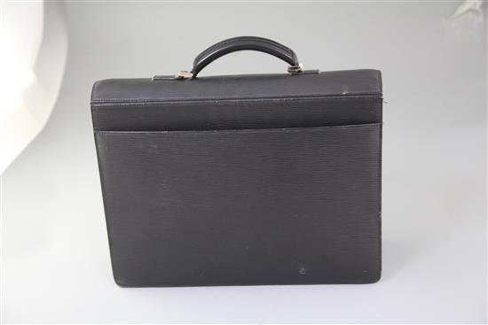 A Louis Vuitton black textured leather attaché case, 16.5in., with slip cover